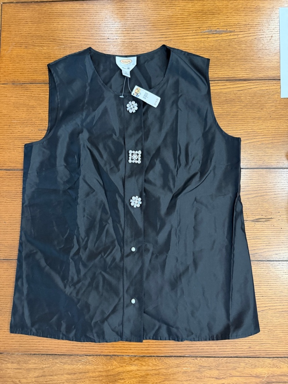 Talbots Black Sleeveless Button-Front Shell with Jewel Buttons